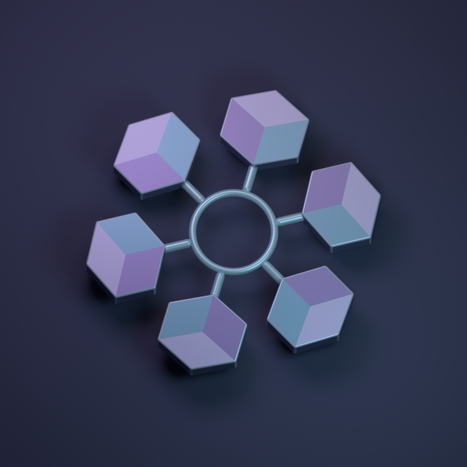 Six storage cubes linked around a central ring